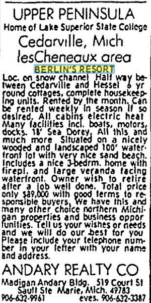 Berlins Resort (Dr. Bohns Cottages, Dr Bohns Resort) - April 1976 For Sale (newer photo)